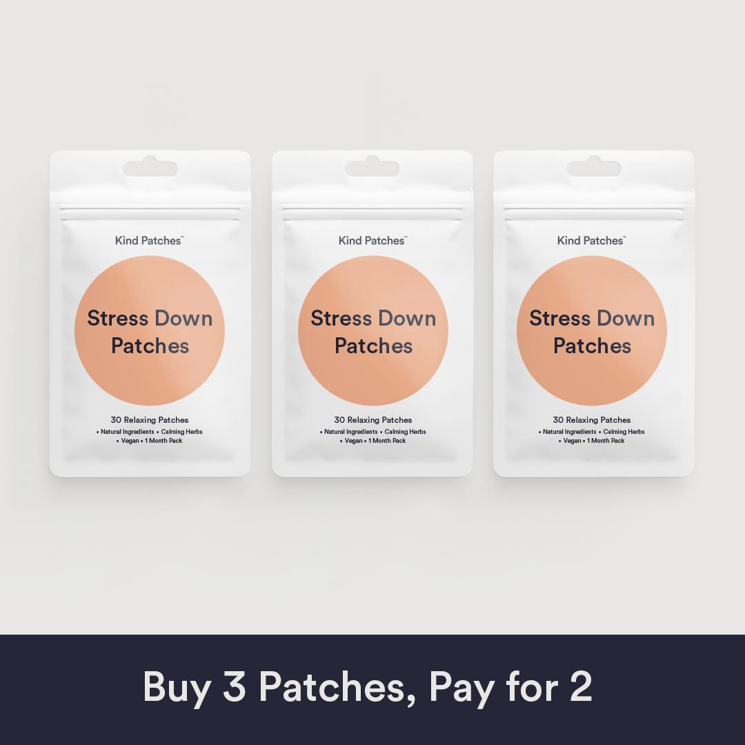 3 Packs of Kind Patches Stress Down Patches, Natural Ingredients, Calming Herbs, Vegan, 3 Months Supply 3 Packs of Kind Patches Stress Down Patches, Natural Ingredients, Calming Herbs, Vegan, 3 Months Supply