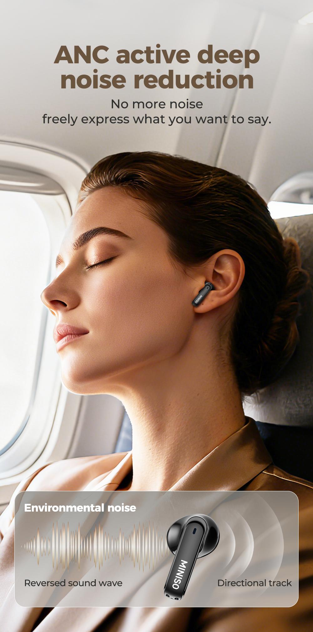 MINISO 103  AI Headset Translates 134 Languages Wireless Noise Cancelling Earbuds with Smart Screen Case, Clear Calls, App Translation, 30H Battery, Bluetooth 6.0, IPX5