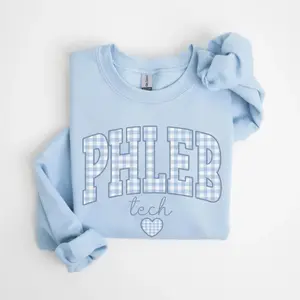 Phleb Tech Sweatshirt • Phleb Tech Blue Gingham Work Sweater • Phlebotomist Gifts • Phlebotomy Group Gift • Phlebotomy Technician Graduation