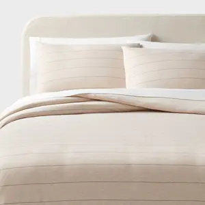 Full/Queen Jersey Duvet and Sham Set Oatmeal Heather Striped - Threshold