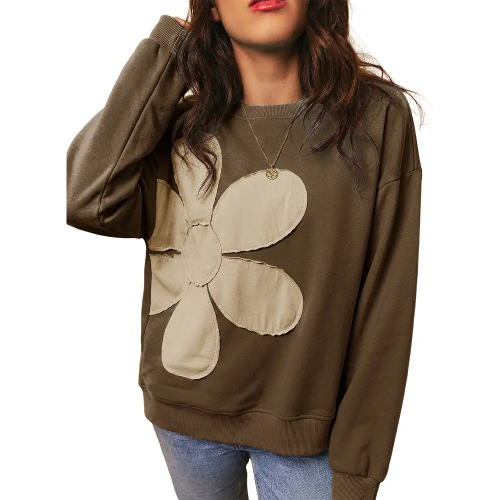Dokotoo Womens Tops 2026 Long Sleeve Floral Pullover Sweatshirt Casual Crew Neck Oversized  Blouses