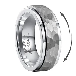 Yonifu Men's 8mm Hammered Tungsten Spinner Ring - Rotatable, Comfort Fit, Scratch-Resistant Durable Wedding Band for Him