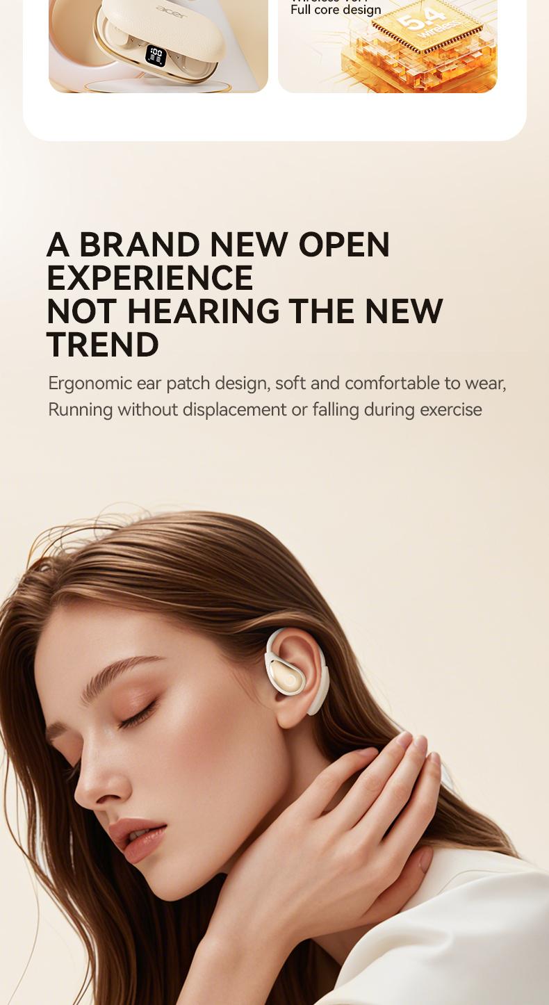 Acer OHR515 Wireless Earbuds,Open-ear Design Wireless Earphone, LongBattery Life Earbuds for Sports, Touch ControlEarbuds,Audio Headset Electronic ear headphone Digital Bluetooth openearearbuds Loudspeaker Black wireless headphones wired earphones