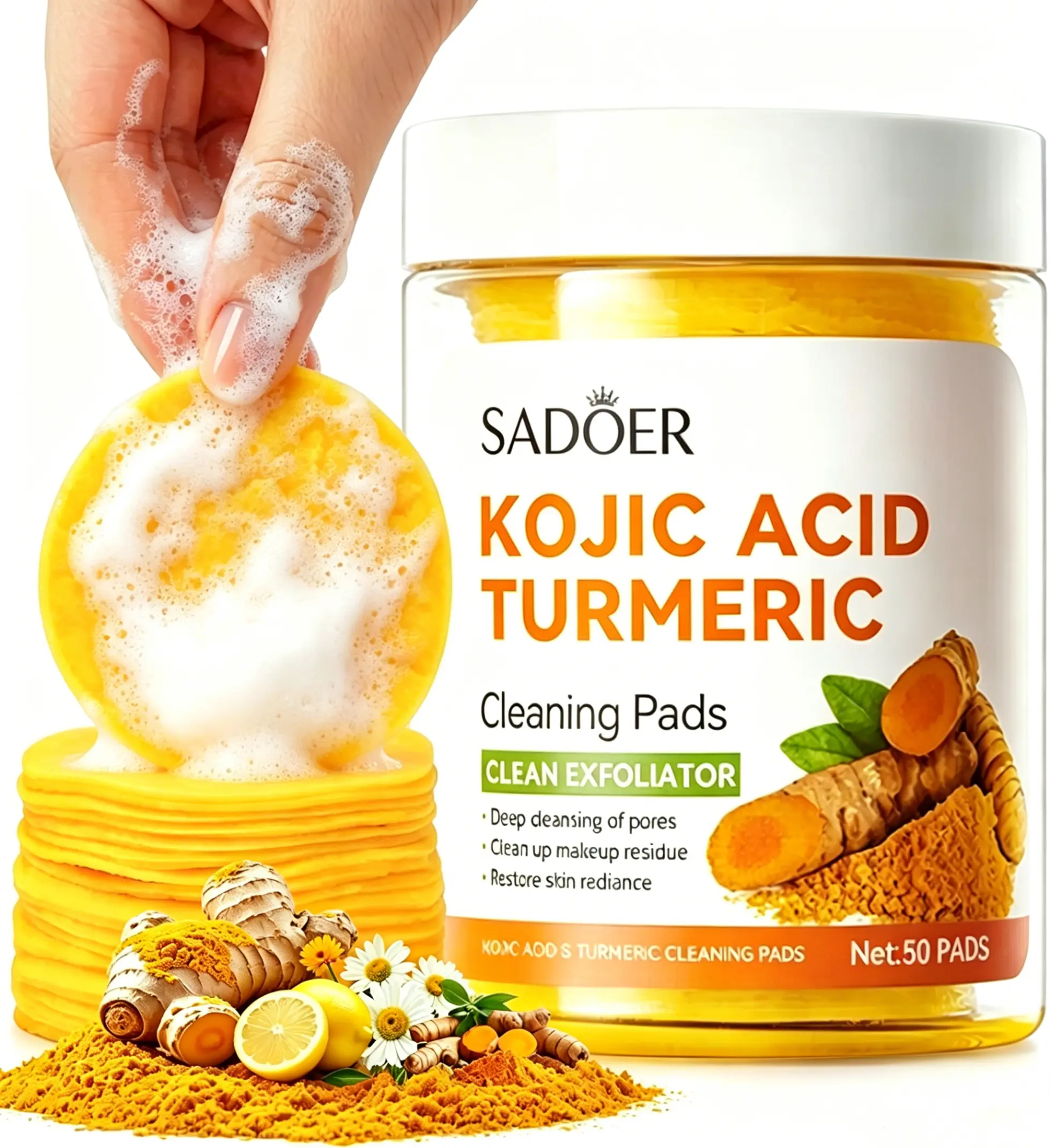 Kojic Acid Turmeric Cleansing Pads Exfoliate for Acne and Dark Spots