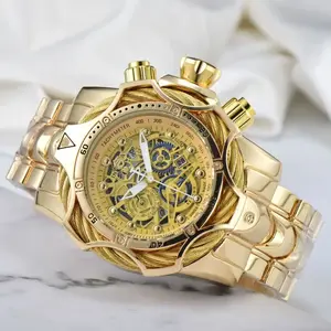 Men'S Punk Style Round Dial Quartz Analog Watch, With Fashion Band, For Boyfriend, Trendy Wristwatch For Party, Modern Daily Decor, gold watch