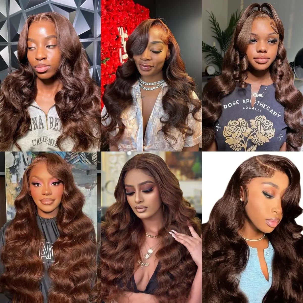 Bling Hair 30 32 34 Inch Chocolate Brown 13X4 Lace Front Wig Body Wave Human Hair 180% Density 13x6 Hd Transparent Front Wigs Pre Plucked Wigs For Women