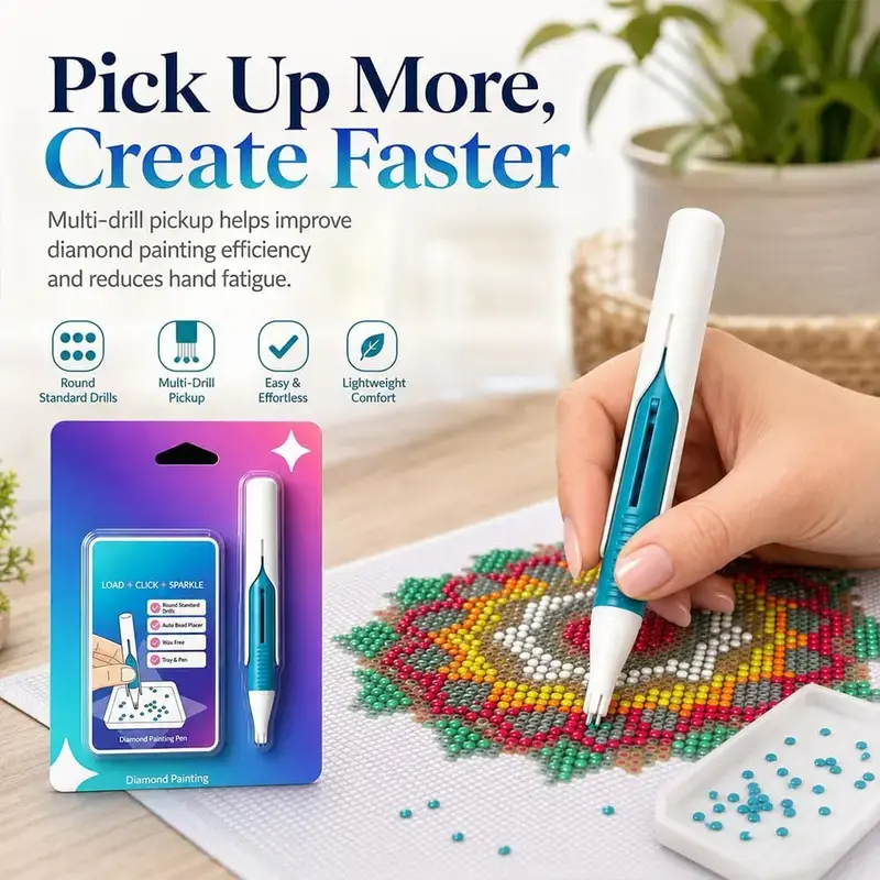 Automatic Diamond Painting Bead Dispenser & Wax-Free Art Pen Set, Ergonomic Crafting Tool for 2.8mm Round Drills, Adult DIY Needlework Accessory