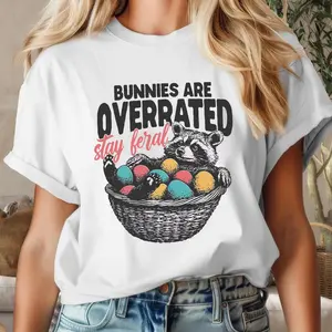 Bunnies are Overrated Stay Feral Easter Shirt, Funny Easter Raccoon Tshirt, Cute Easter Shirt, Easter Shirt for Women, Easter Tshirt