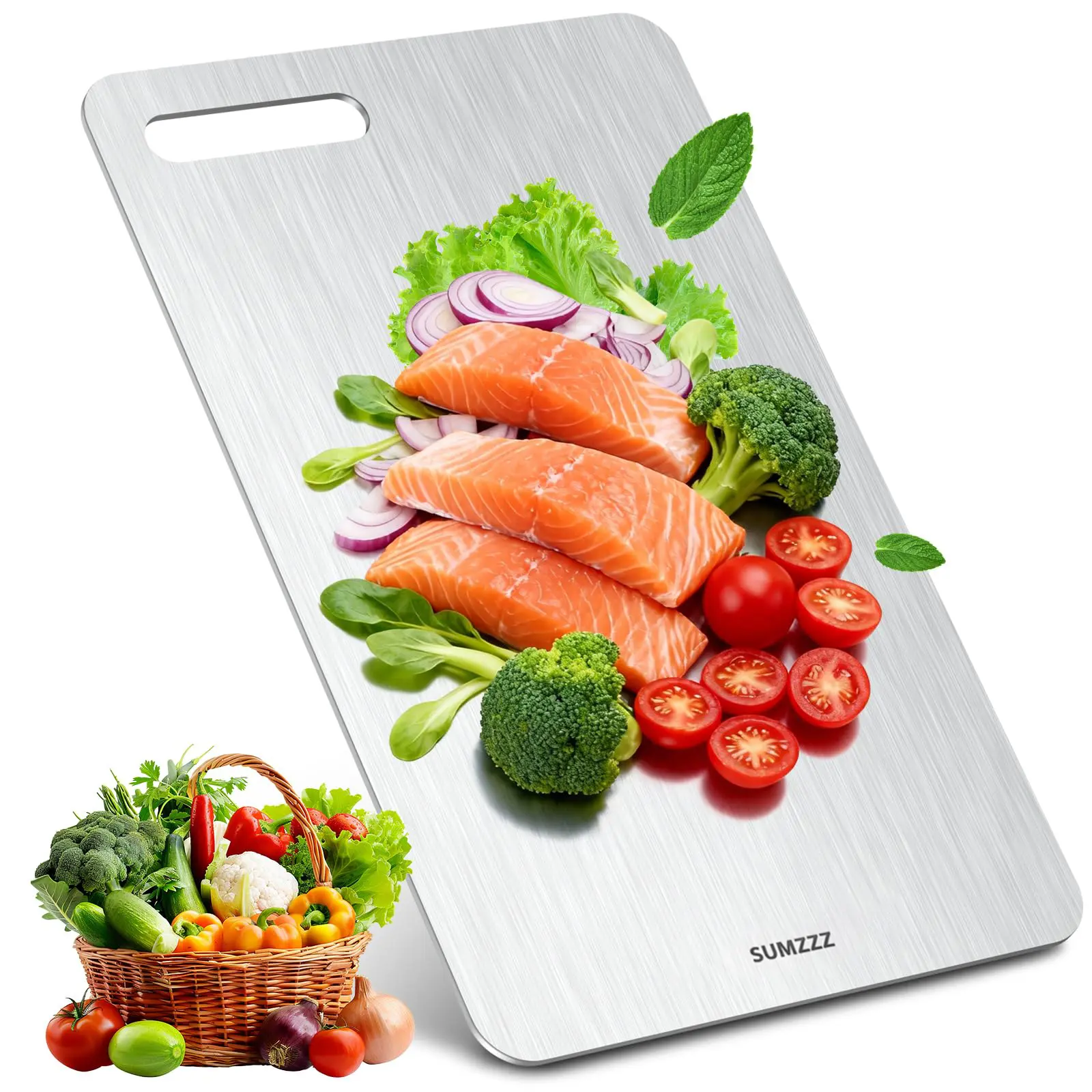 SUMZZZ Stainless Steel Cutting Boards Set of 3, 100% PureStainless Steel Kitchen Cutting Board, Double-Sided Non-Toxic Cutting Board, Ideal for Slicing and Dicing Meats,Features Handle, Dishwasher Safe chopping board metalfood-grade Multifunctional gas