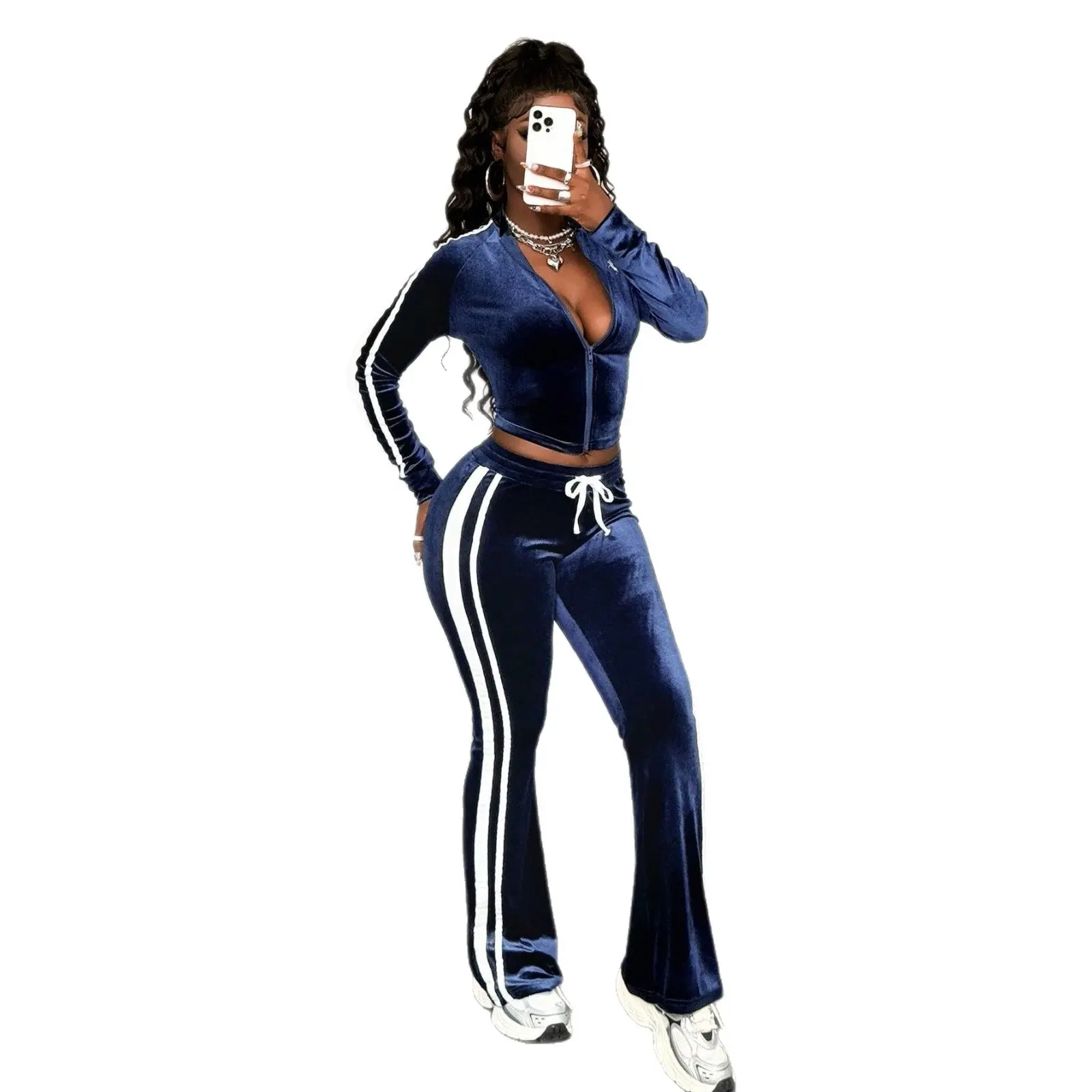 Petal's All-Match Striped Long-Sleeve Jacket & Drawstring Pants Two-Piece Set