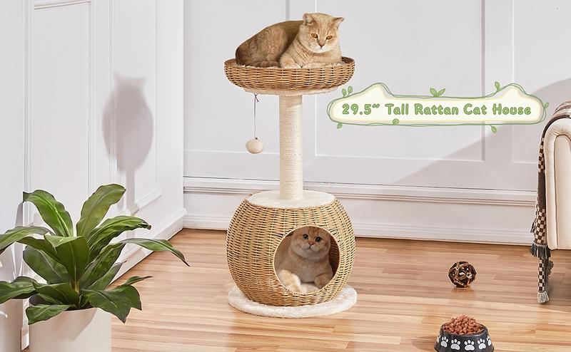 【Valentine Gift】Yaheetech 54in Rattan Cat Tree Tower with Luxury Woven Condo, Clear Bowl, Washable Cushions, and Scratching Posts, Cat Furniture for Indoor Cats 【Valentine Gift】Yaheetech 54in Rattan Cat Tree Tower with Luxury Woven Condo, Clear Bowl, Washable Cushions, and Scratching Posts, Cat Furniture for Indoor Cats