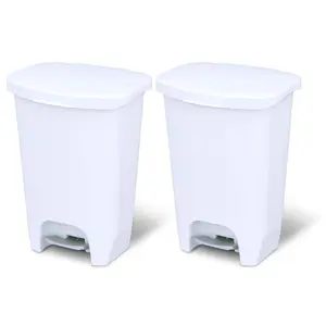 Glad Kitchen Trash Can with Lid and Garbage Bag Rings, 13 Gal, White, 2 Pack