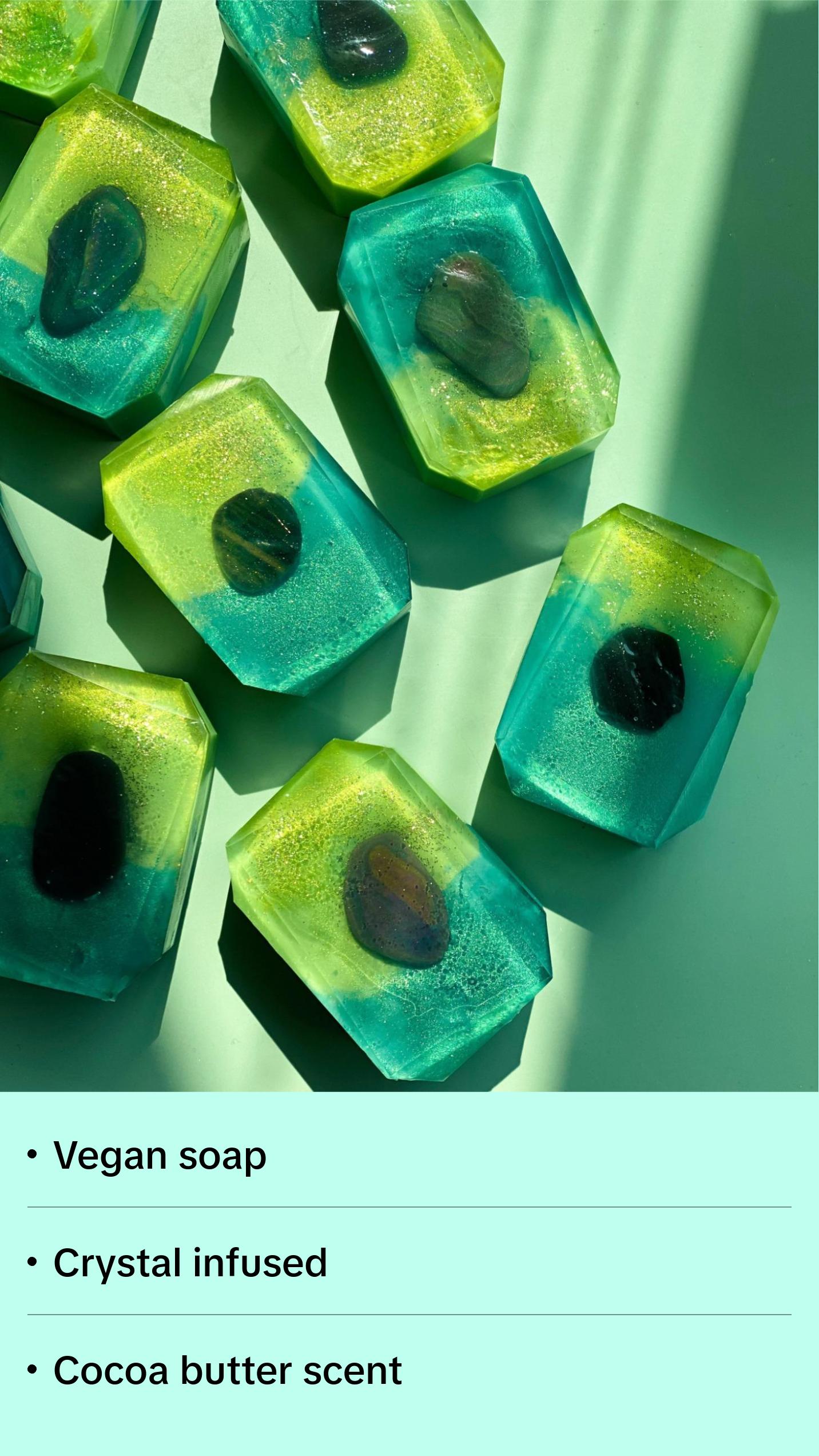 Crystal Bar Soap - Soft Spot - Vegan - Crystal Infused - 5 oz - Scented in Cocoa Butter and Cashmere