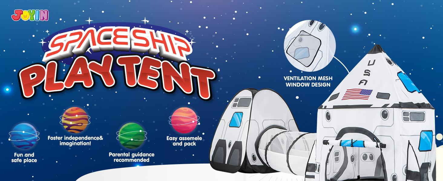 White Rocket Ship Pop up Play Tent with Tunnel and Playhouse Indoor Outdoor Spaceship Tent Set, Christmas Gifts for Kids Outdoor Play Toy Boys  easter gifts for kids