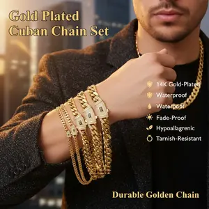 14K Gold-Plated Cuban Bracelet & Necklace – Waterproof, Fade-Proof, Hypoallergenic, Tarnish-Resistant | 6-14mm Thick Miami Cuban Link Jewelry for Men