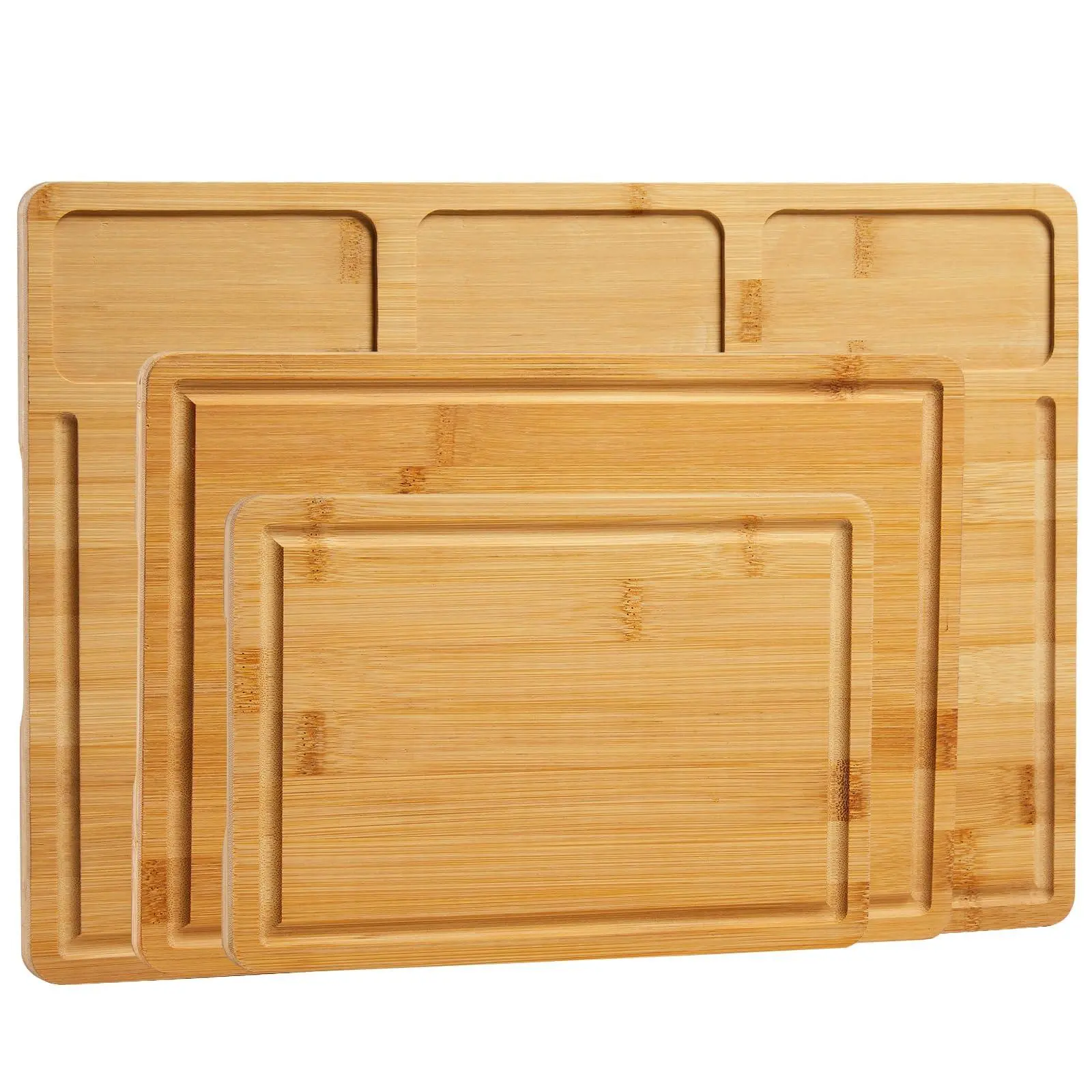 GAOMON Bamboo Cutting Board Set - 3 Cutting Boards,Maximum Cutting Board With Compartments,Carving Board Turkey With Inner Handles And Juice Grooves