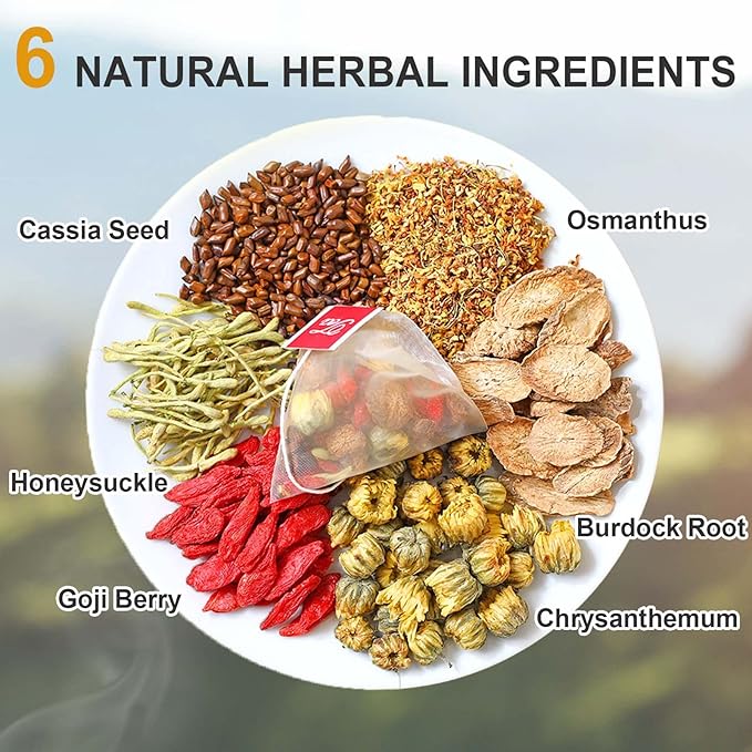 Liver Cleansing Tea Chrysanthemum Cassia Seeds Tea Bags,Chrysanthemum,Osmanthus,Honeysuckle Cassia Seeds,Burdock Root, Goji Berrys Combination of Floral Tea