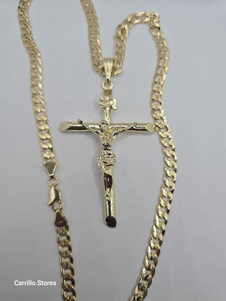 CHRIST ON THE CROSS Fashion  Cuban link style necklace gold-plated 24"inches stamp Big pendant