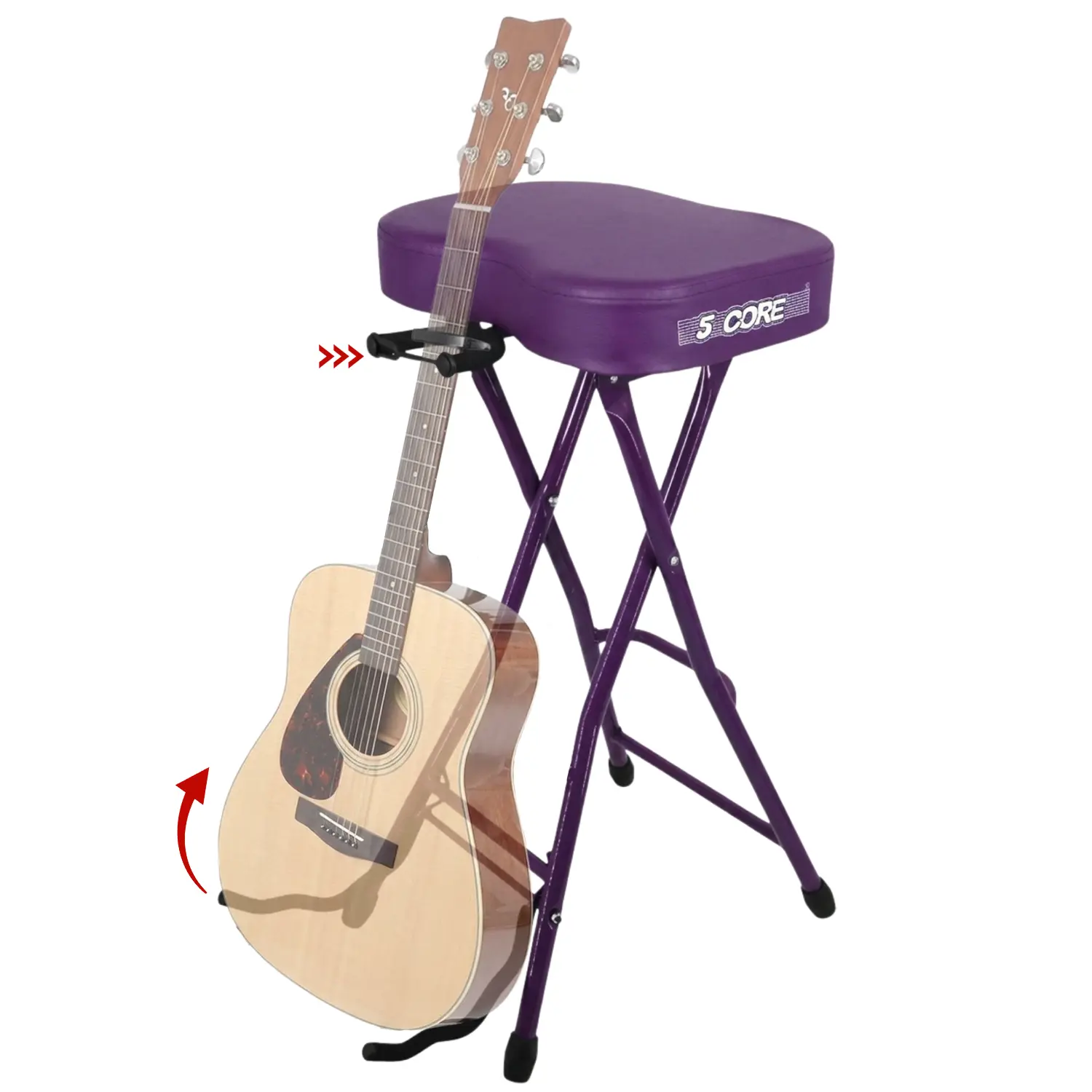 5 CORE Guitar Stool with Guitar Stand Foot Rest Portable Folding Chair with Padded 3.15" Seat and Rubber Feet for Home Studio On Stage and School Purple - GSTOOL L- PRPL
