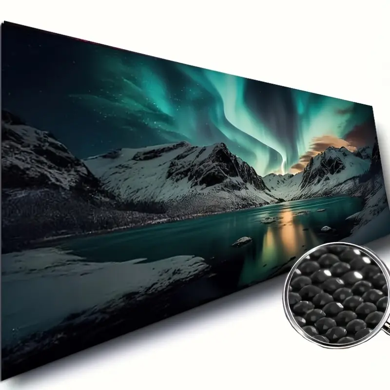 Big Size Gift-Ready DIY Diamond Painting Kit - 1pc 120x40cm(47x16in) Aurora Lake Snow Mountain Landscape Mosaic, Waterproof Handicraft with Detailed Instructions, Decorative Wall Art Painting, Handmade Gifts (summerwins)