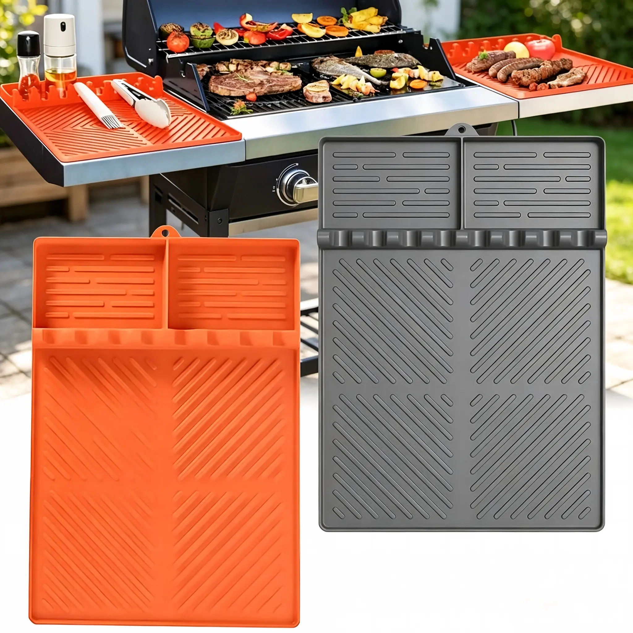 Blackstone Griddle Silicone Side Shelf Mat (16×11.5in) – Heat-Resistant BBQ Utensils Holder with Grease Catcher, Stable Non-Slip Spatula Rest & Fork for Outdoor Cooking, Ideal for BBQ Lovers, Home Essentials