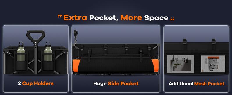 Collapsible Heavy Duty Utility Wagon Cart, Extra Long Beach Cart with All Terrain Wheels 360-560LB Capacity 120L-300L Storage, Foldable Utility Cart with Durable Steel Frame & Black Oxford Fabric for Groceries, Shopping, Camping, Sports, Garden