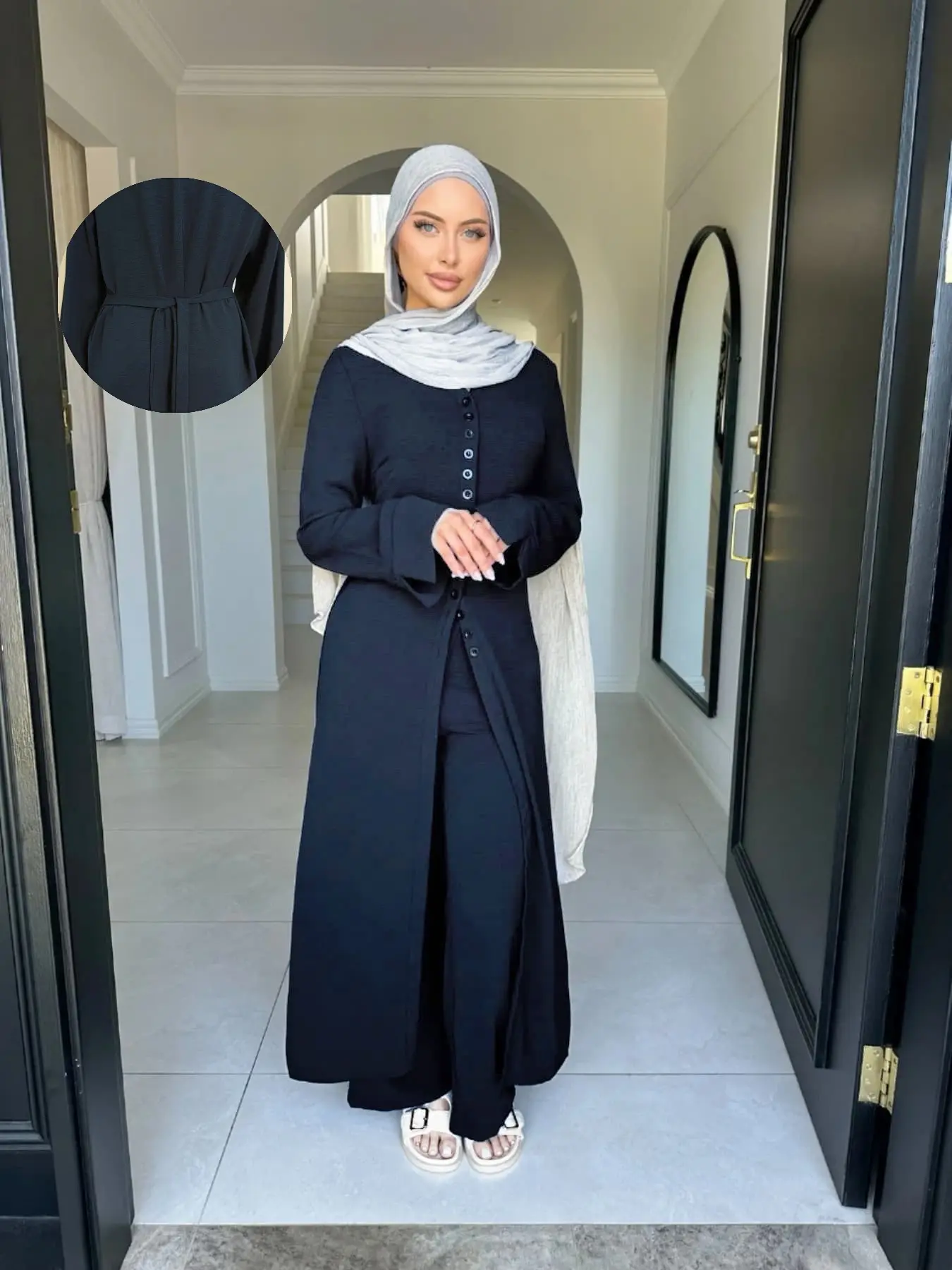 Islamic Muslim Modesty Wear Crepe Button Tunic and Pants Set Abaya Style Outfit for Muslim Islamic Clothing Set Fashion Muslim Set