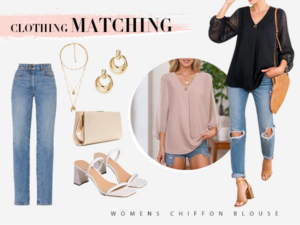 ZEAGOO Womens 3/4 Sleeve Tops See Through Chiffon Elbow Sleeve Tops Polka Dot Bohemian Blouses Dressy Casual