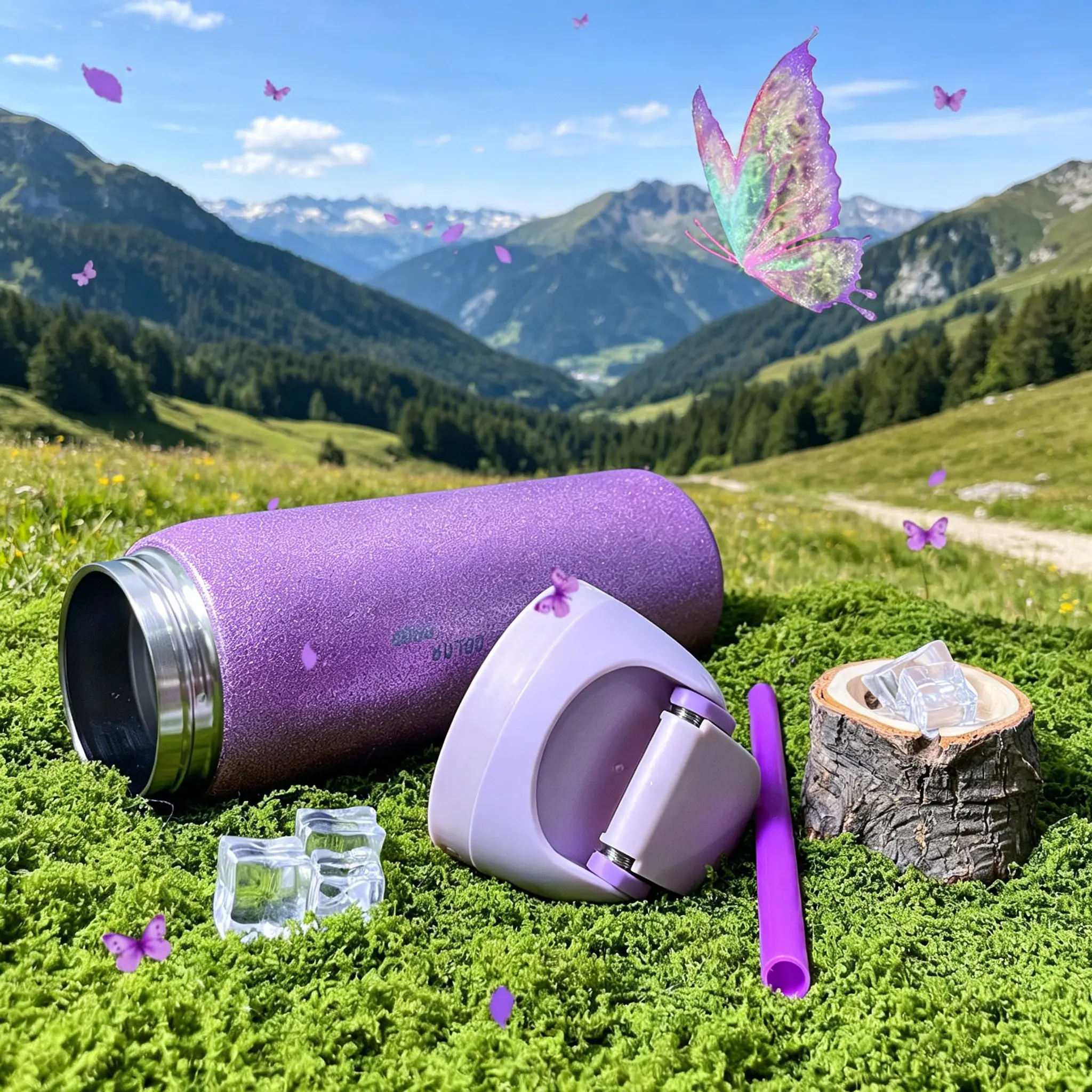 OW-Diamond Purple 32oz/945ml Double-Layer Vacuum Insulated Cold Beverage Drinkware for Adults, 500-1,000 ml ABS Sports Water Bottle with Handle & Straw Cap, Cold Stays Longer, Portable for Travel