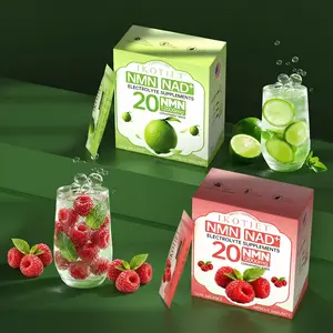 IKOTIET 20PCS Supergreens Premium Superfood Green Drink Mix, enriched with NAD+, NMN, CoQ10, and electrolyte blend — Lemon/Arctic Raspberry flavor — a nutrient-rich healthy powder drink.Electrolyte sports supplements Sleep Energy Shot Pack Hydration