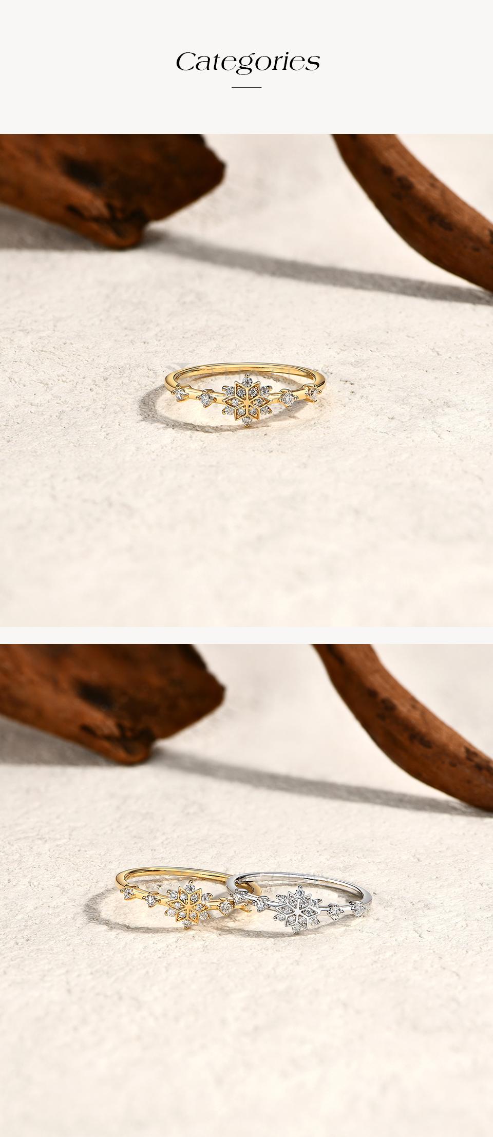 ATTAGEMS Classic Snowflake Design Lab-Created Moissanite Ring for Women Girls Real S925 Sterling Silver Ring Daily Wear Party Engagement Ring Valentine's Day Gift Fine Jewelry R260