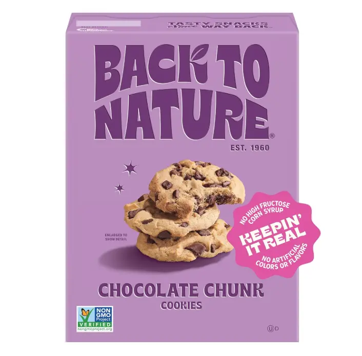 Back to Nature Chocolate Chunk Cookies, Plant-Based, Non-GMO, Made with Wheat Flour, Snack Happy, 7.5 oz Box