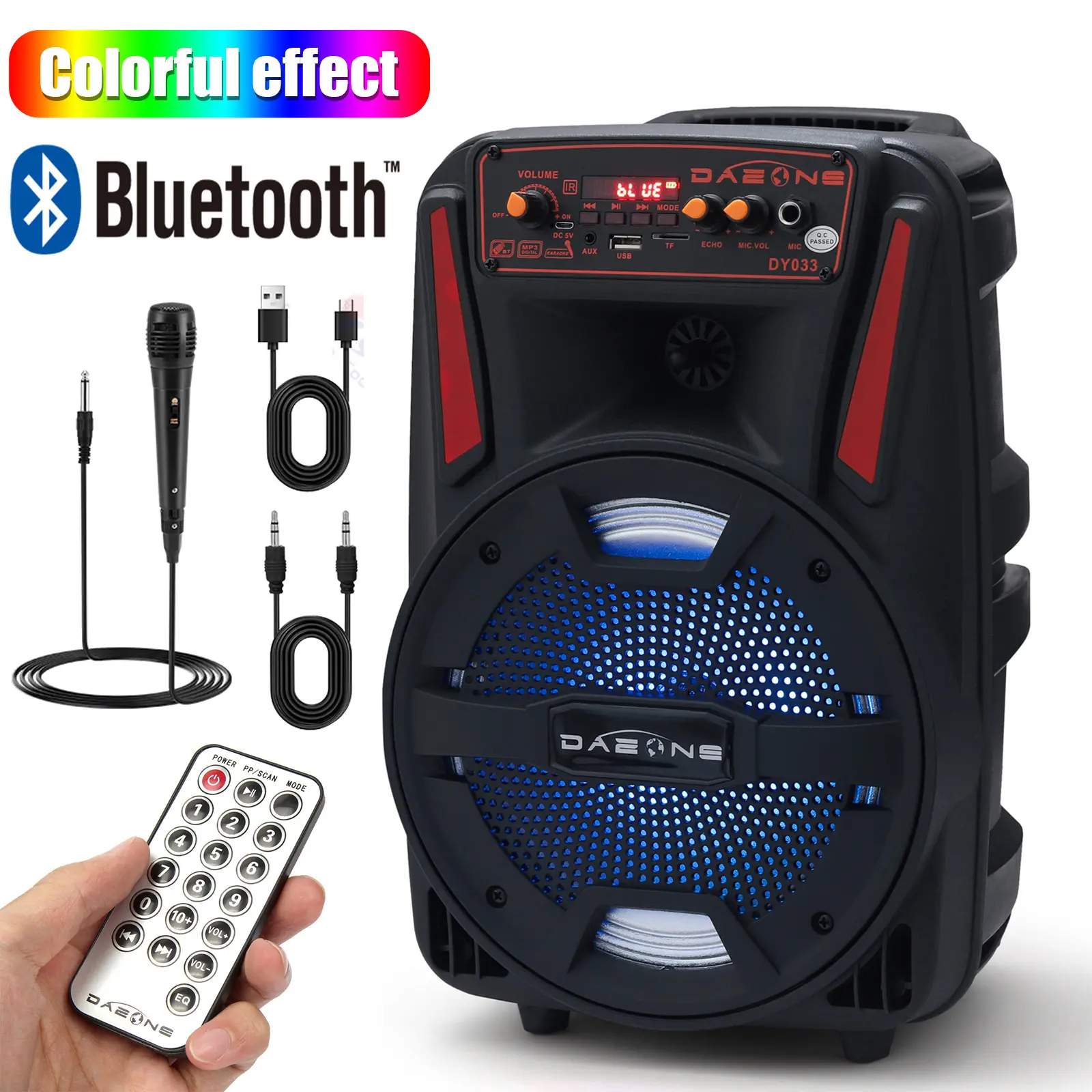 Portable Bluetooth PA Speaker Rechargeable 8” Loud Party Speaker With LED Lights FM Radio Remote Control Microphone,back to school,back to school haul