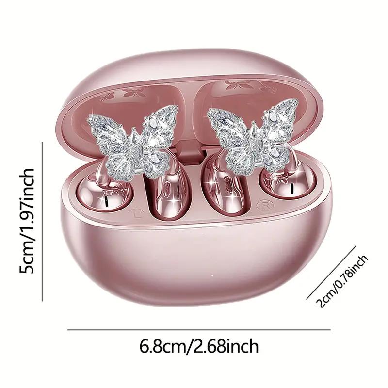 [Spring Deals] Coucur 2026 Jewelry-Inspired Clip-On Earbuds with Butterfly Earrings Comfortable Fit 50H Playtime Bluetooth 5.4 Wireless Headphones for Women Sports Workouts