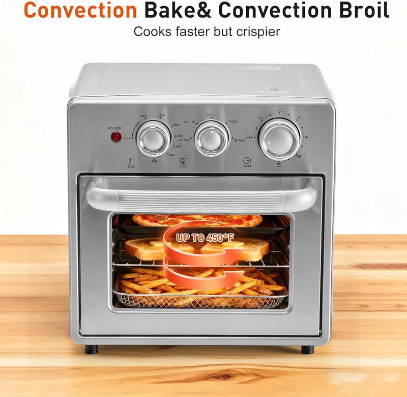 16.9QT Air Fryer Toaster Oven Combo 5-in-1, Countertop Convection Oven with Bake, Broil, Toast, Up to 450°F, Includes 4 Accessories, Stainless Steel