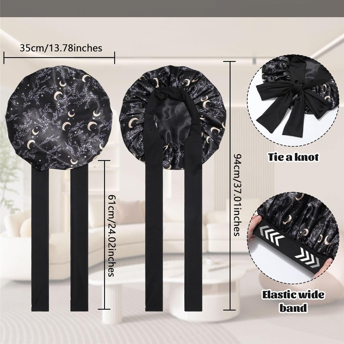 Double Layer Satin Bonnet Silk Like Texture for Sleeping Sleep Cap Hat Hair Bonnets with Elastic Tie Band for Curly Hair Nightcap Gifts for Women