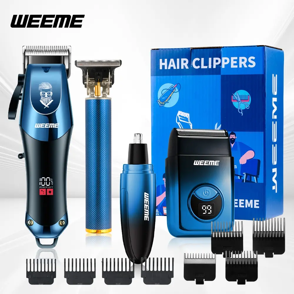 Weeme 4pcs Electric Facial Shaver Set for Men, Home Use Trimmer Kit, USB Rechargeable, Portable Beard Shaver, T-Head Razor, Nose Hair Clipper, Personal Care Appliances, Holiday Gift Idea, Beard Shaver Kit, Shaving Tool, Cordless Shaver, Shaver Combo
