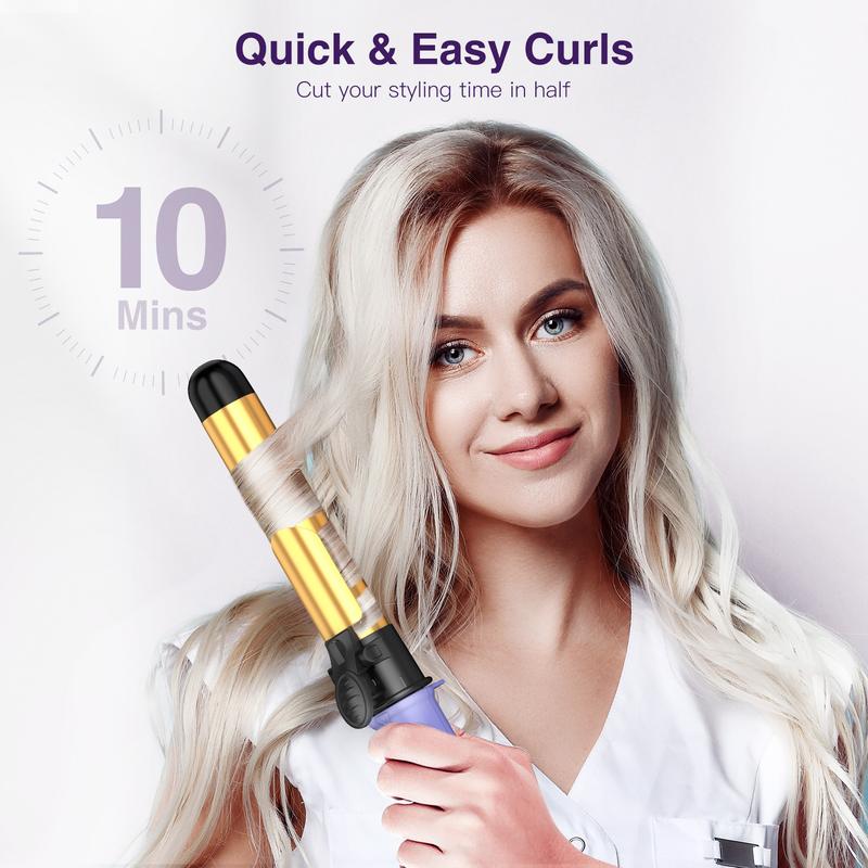 ZAVAREA Automatic Rotating Curling Iron Long Barrel 1.25" x 5.4" Titanium 5 Adjustable Temps 1H Auto Off Dual Voltage Multifunctional Hair Crimper, TikTokShopBlackFriday TikTokShopCyberMonday