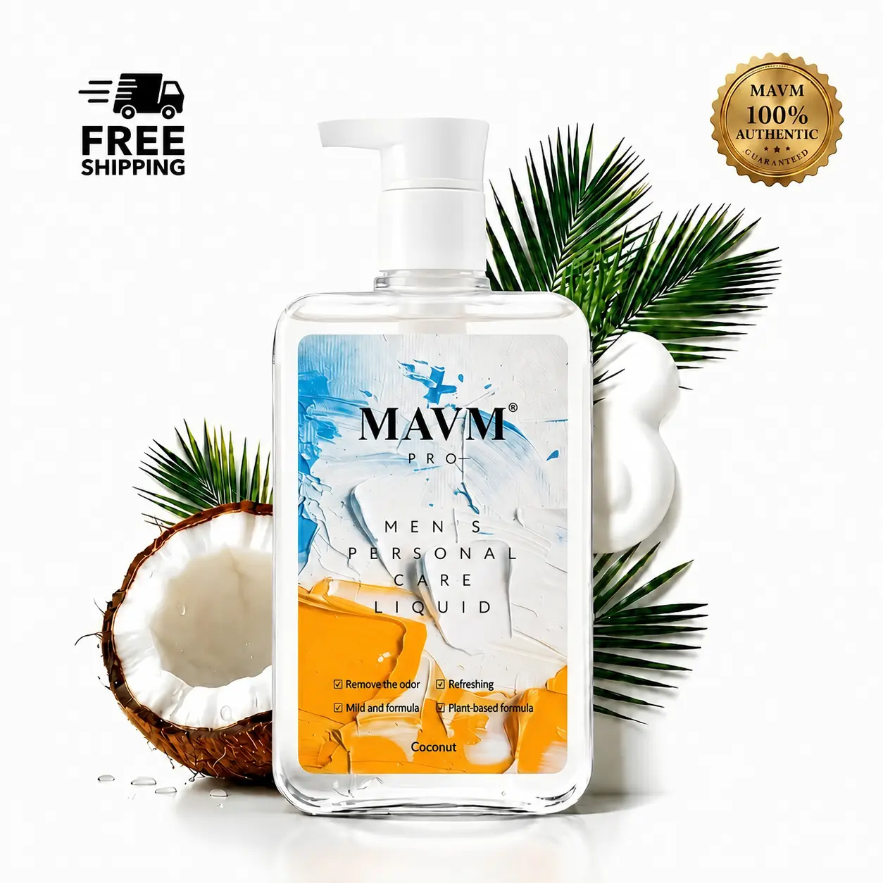 MAVM Coconut Coast Men’s Intimate Wash - Foam, Sudsy Cleaning, Plant-Based, Antibacterial pH-Balanced Cleanser for Adults’ Sensitive Skin, Fresh Coconut Scent, 260ml Daily Below Waist Bath & Shower Gel