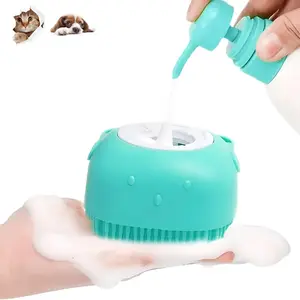 Pet Bath Brush with Shampoo Dispenser Silicone Massage Brush for Dogs & Cats Thick Absorbent Towel Gentle Bristles Secure Grip Handle Portable & Versatile
