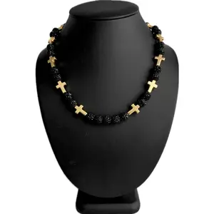 Iced Bling Disco Ball Rhinestone Bead Baseball Necklace Prayer Cross Collection Black Gold
