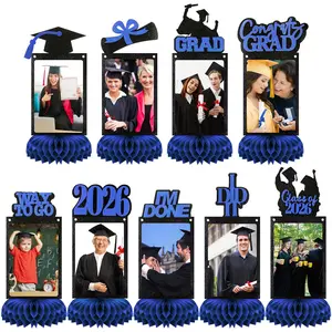 9 Pcs 2026 Graduation Centerpieces with Honeycomb Base Fit 4x6in Photo Glitter Graduation Table Centerpieces Hanging Party Supplies for High School College Graduation Gifts