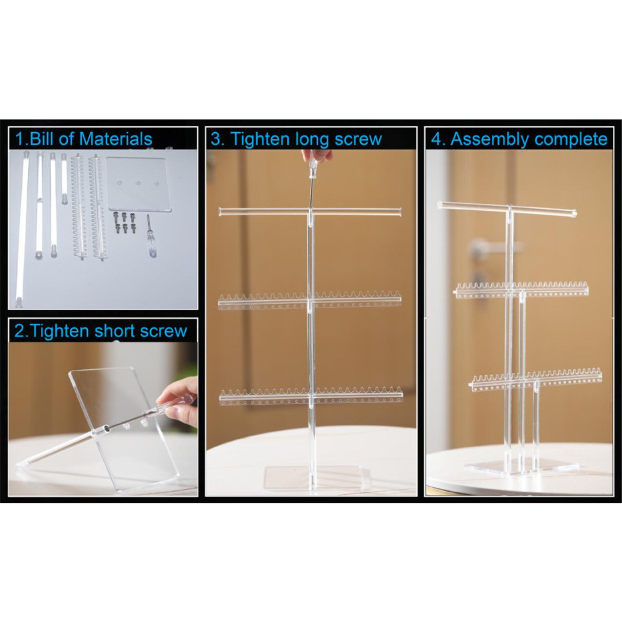 Premium Jewelry Stand, Earring Holder, Necklace Holder Stand, Clear 3-Tier Acrylic Large Storage Jewelry Organizer Stand & Bracelet/Bangles Stand, 48 Earring Holes Display Stands