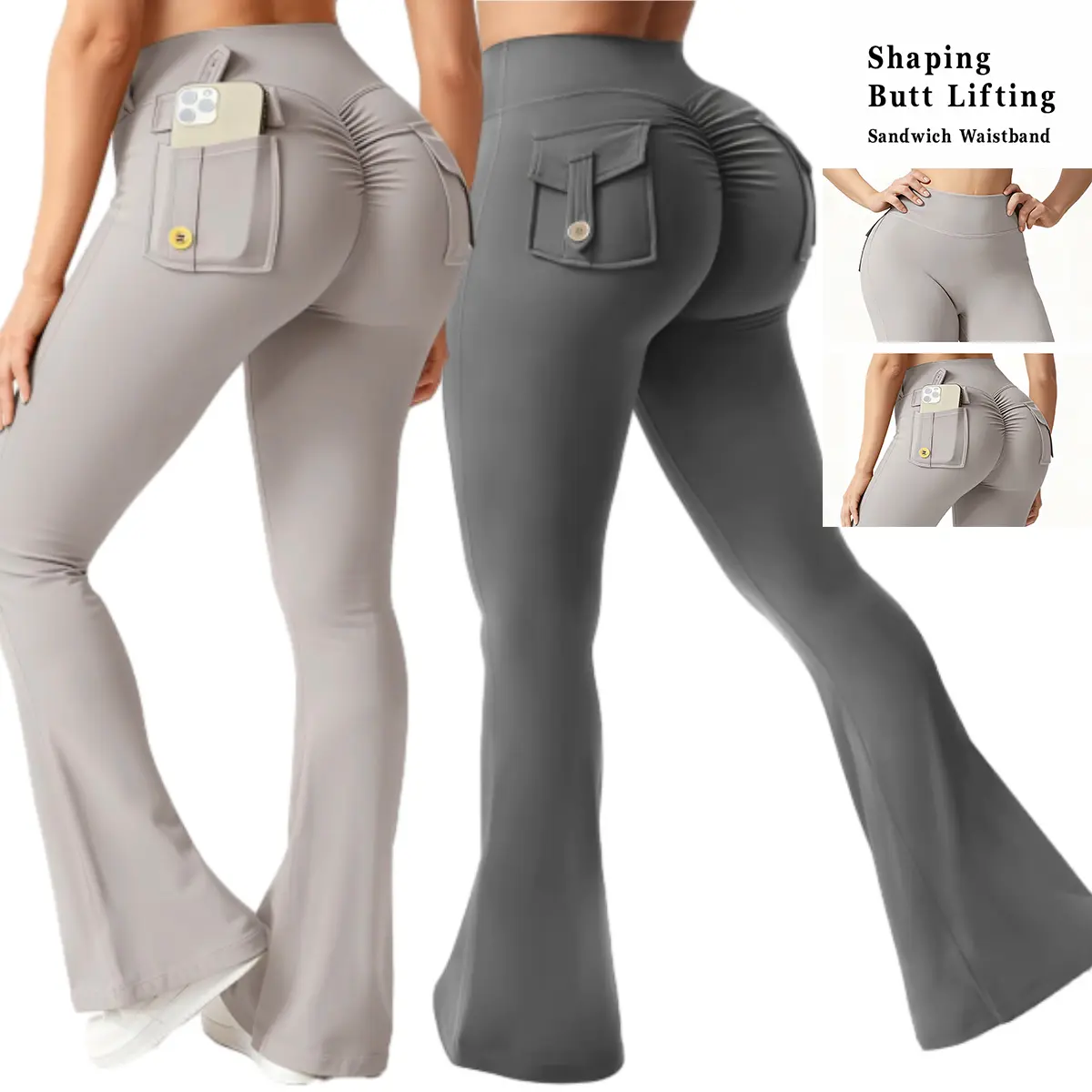 High Waist Flare Pants for Women, Buttery Soft Stretch Yoga Activewear with Butt Lifting & Rear Pocket, Activewear Yoga, Women's Clothes, Comfy Pants, Seamless Flare Women's Sports Leggings