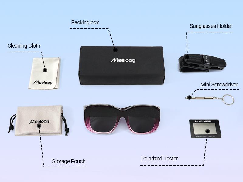 Meeloog Polarized Fit Over Glasses Sunglasses for Women, Trendy Beach Eyewear， Square Wrap Around Lightweight Shades for Driving Riding ST0066