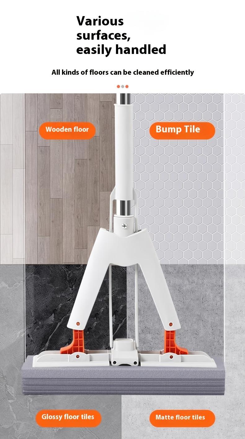 Super absorbent sponge mop with 2 replacement heads, double folding squeeze mop, hands-free washing, durable rubber sponge mop, suitable for kitchen, bathroom, living room floor, wet and dry use, sponge mop