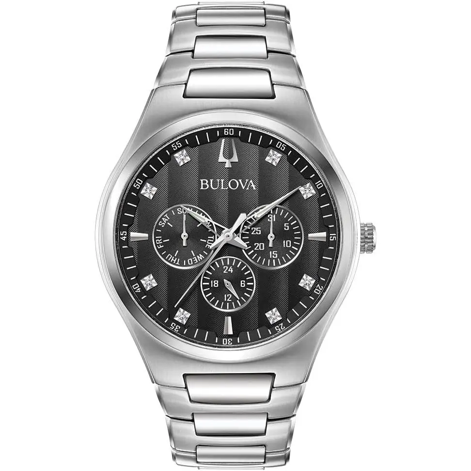 Bulova Classic Stainless Steel Multi-Function Diamond Accent Mens Watch 96D143