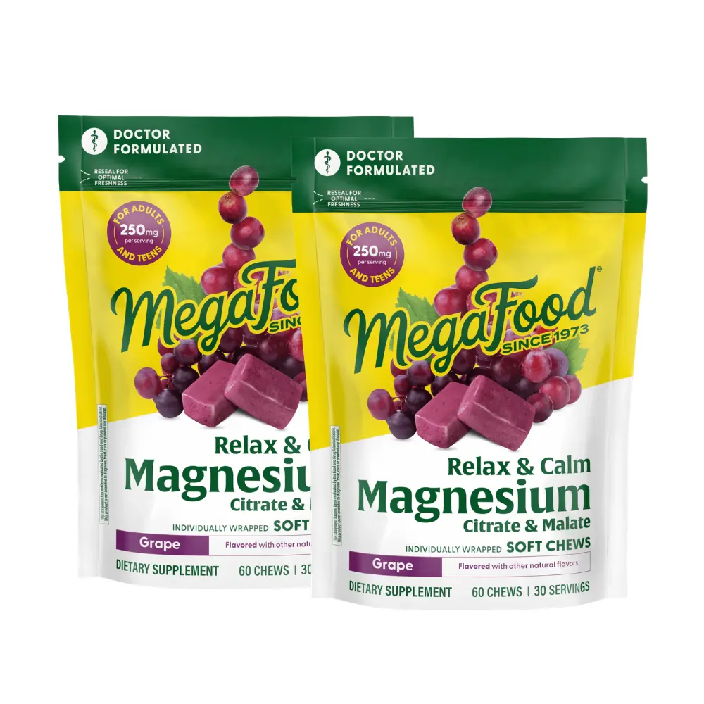 MegaFood Relax & Calm* Magnesium Soft Chews | Grape Flavor | Promotes Relaxation & Muscle Calm* | Dr. Formulated | 60 Chews