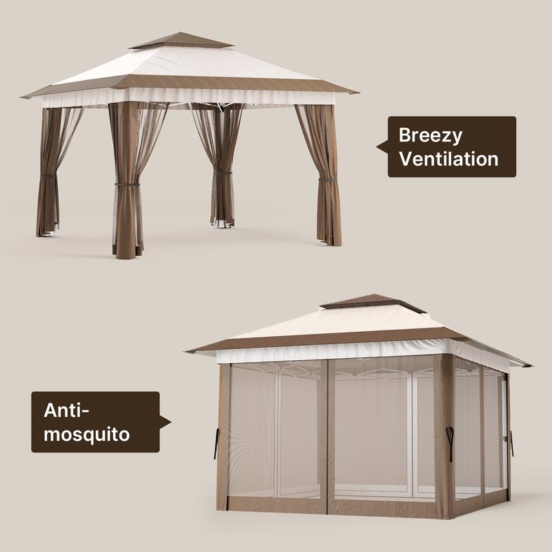Gizoon 11x11 Pop Up Gazebo Tent with Mosquito Netting, Instant Gazebo, Party Tent with Roller Bag, Pop Up Canopy Tent for Parties Patio Lawn Backyard Garden Deck, Grey, UV Protection, Adjustable Heights, Large Space