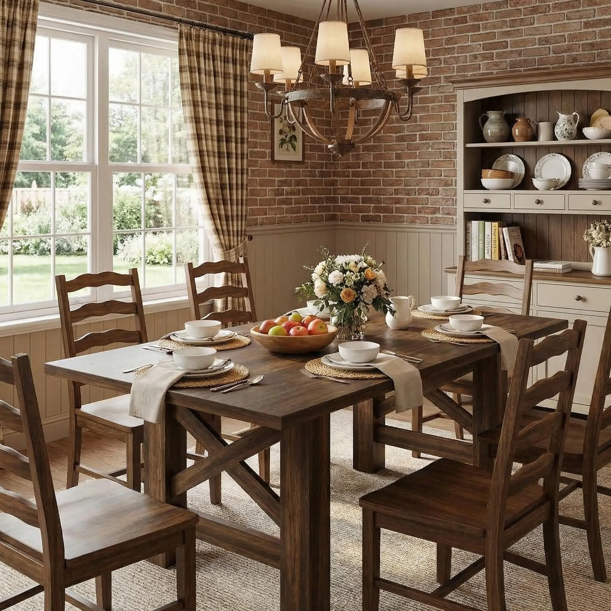 Gaomon Wood Farmhouse Dining Table Set, 70.87in Long Rectangular Heavy-Duty MDF-Steel Table with Strong Legs, Thick Tabletop & Storage Chairs, Easy-Install Indoor Furniture for 6-8 People